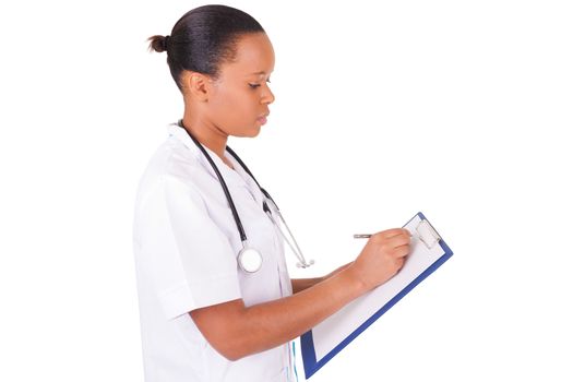 African american woman doctor a over white background, isolated