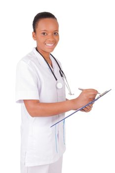 African american woman doctor a over white background, isolated