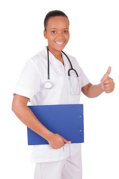 African american woman doctor a over white background, isolated