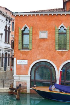 Beautiful romantic Venetian scenery. Street, canal, bridge. Venice. Italy