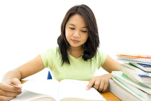 Young college woman reading for education background