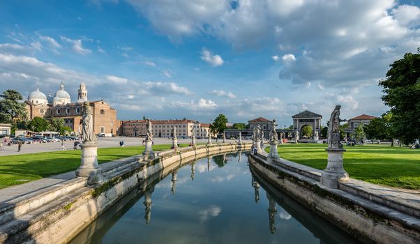 View of the river with statues on Prato della Valle in Padova, Veneto, Italy