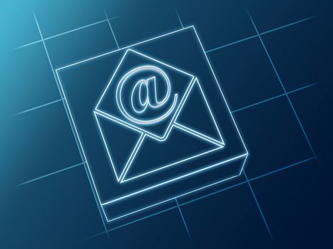 wire glowing email and envelope sign over box and net