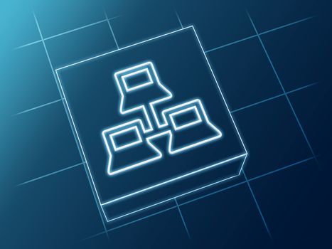 wire glowing Network sign over box and net