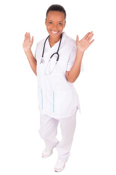 African american woman doctor a over white background, isolated