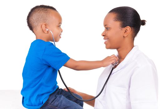 African american woman doctor with child isolated