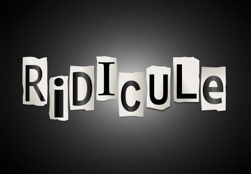 Illustration depicting a set of cut out printed letters arranged to form the word ridicule.