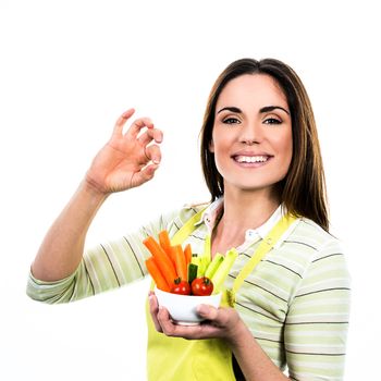 Young Woman Cooking. Healthy Food - Vegetable Salad. Diet. Dieting Concept. Healthy Lifestyle. Cooking At Home. Prepare Food 