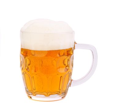 mug of beer with froth isolated on white