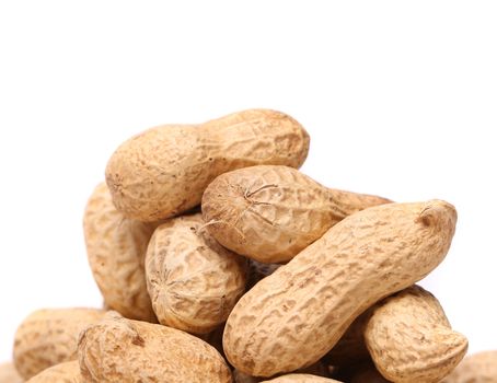 White background and peanuts in the middle