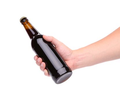 Hand with beer bottle isolated