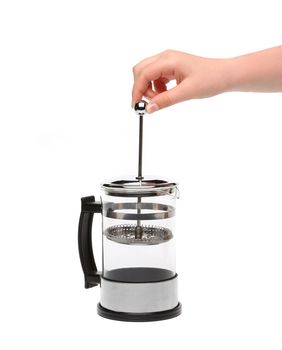 French Press Coffee or Teapot with a Hand