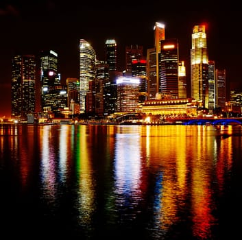 Night panorama of Singapore downtown