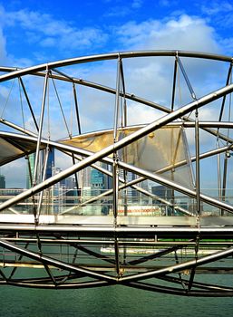 The Helix Bridge , previously known as the Double Helix Bridge , is a pedestrian bridge linking Marina Centre with Marina South in the Marina Bay area in Singapore