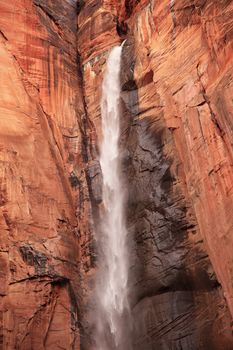 Temple of Sinawava Waterfall Red Rock Wall Zion Canyon National Park Utah Southwest