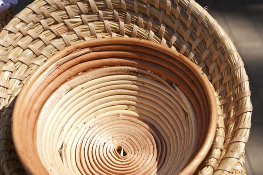 Empty beige wicker basket handmade close-up horisontal