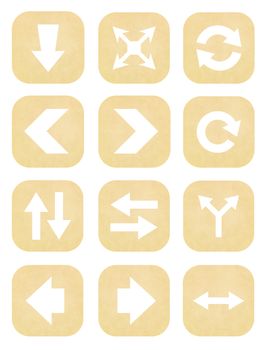 Arrow sign icon set from old paper