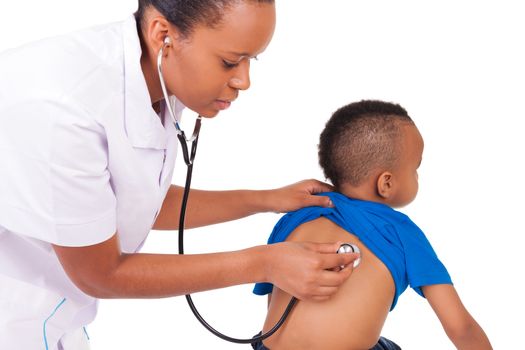 African american woman doctor with child isolated