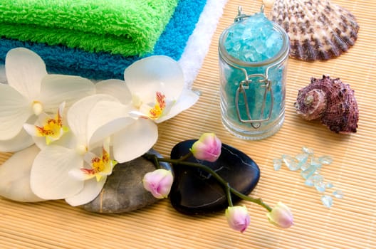 Spa concept with zen stones and orchid