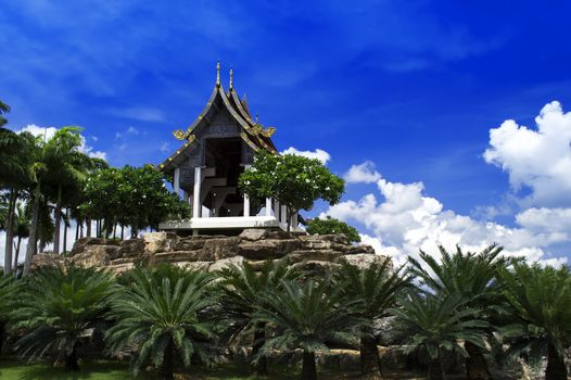 Gazebo in French park. Nong Nooch Tropical Botanical Garden.