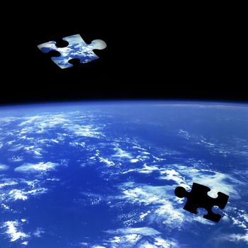 Piece of shaped earth puzzle that is separated in space and arrives
N.A.S.A. Public Image edited.