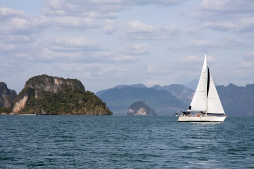 Yacht sailing in Phang Nga Bay, Phuket Thailand