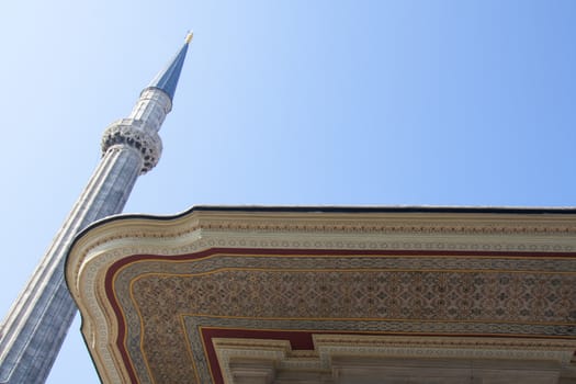 Minaret and ornate ceiling, Istanbul, Turkey