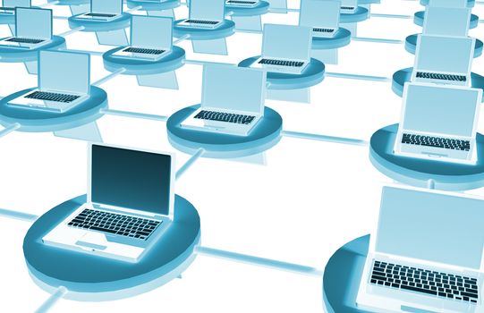 LAN Computer System in 3D with Laptops