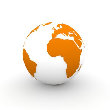 Illustration of an orange globe with white oceans.