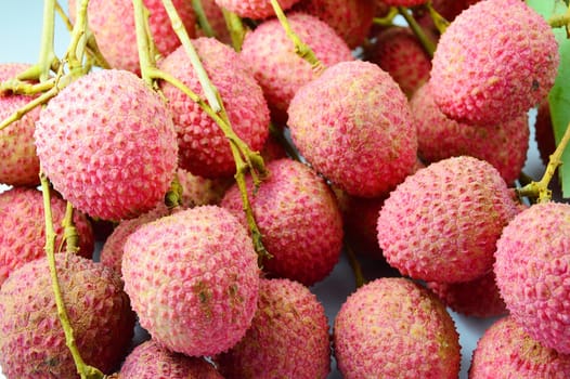 Closeup of freshly produced bunch of ripe and delicious Lychee fruits