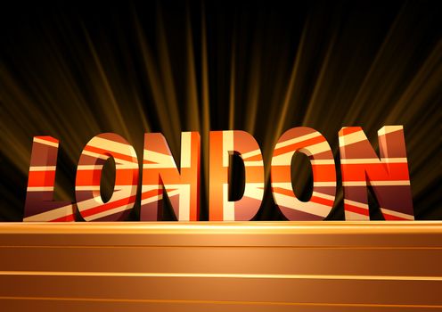 3d text London with British flag over gold postmen 