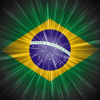 Abstract background Brazilian national flag with light rays