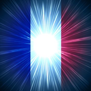Abstract background French national flag with light rays