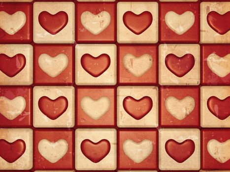 3d hearts over boxes vintage chess background 