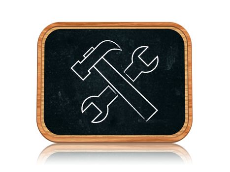 3d blackboard banner with chalk tools sign