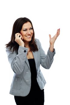 Glad businesswoman talking via cellular phone