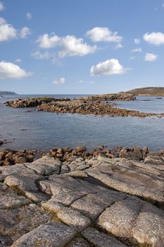 old natural rock formations on a beach in county Donegal, Ireland