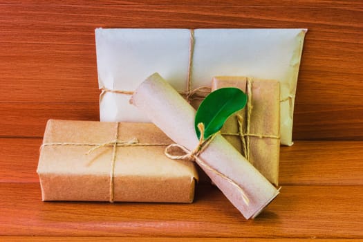 Postage on the background of an old wooden board