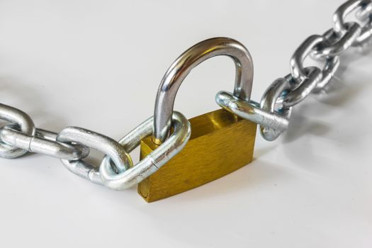 padlock with metal chain on a white background