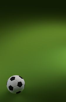 A CGI image of a soccer ball on a green background, like a football pitch, with plenty of copyspace.