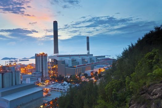 Power station at sunset