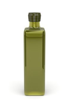 Front view of olive oil bottle on white background