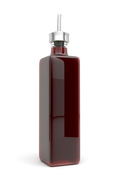 Vinegar in glass bottle on white background