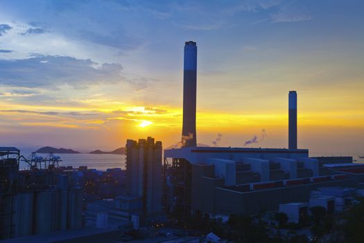 Power plant at sunset