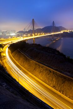 Highway and bridge at night