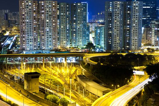 Highway and traffic in city at night