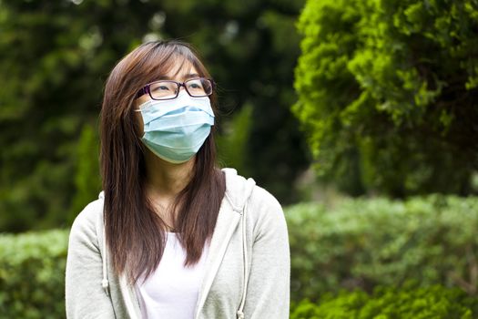 Woman wear facemask outdoor