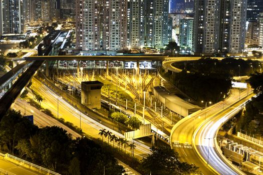 Traffic in Hong Kong downdown at night