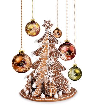 Decorative gingerbread tree and Christmas glass balls