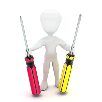 A Colourful 3d Rendered Illustration of a Worker with Screwdrivers